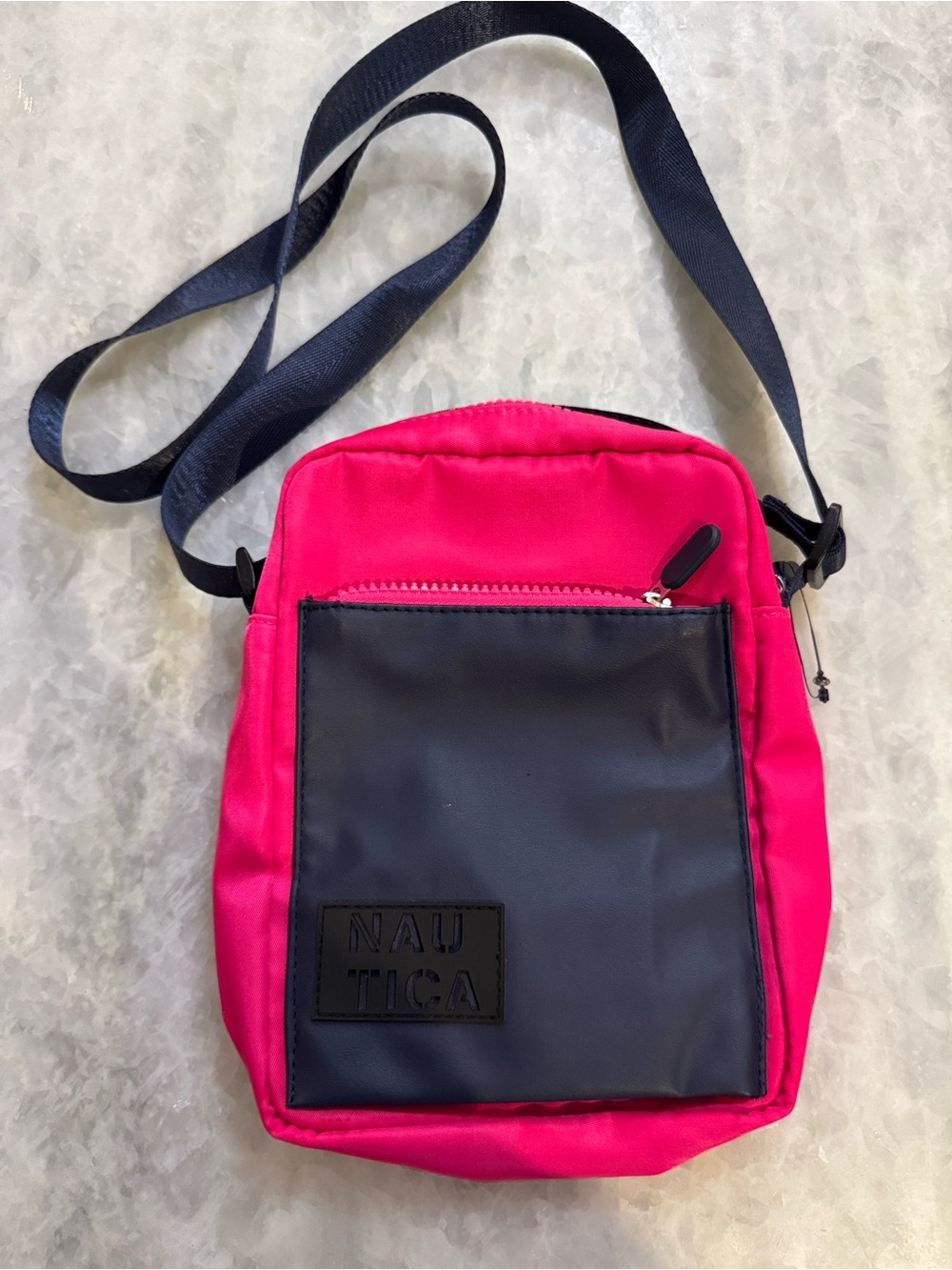 Nautica Lightweight Travel/Festival/ Everyday Hot Pink Crossbody w/Navy Pocket
